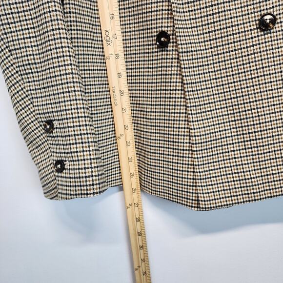 Mod Ref Checkered Blazer Lady Jacket Size S Beige Double Breast Boxy Academia - Picture 14 of 16